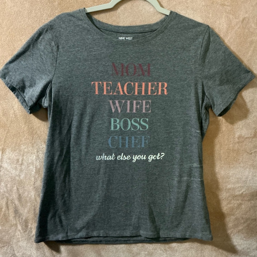Nine West Gray Tee with Pink Text - Picture 1 of 7